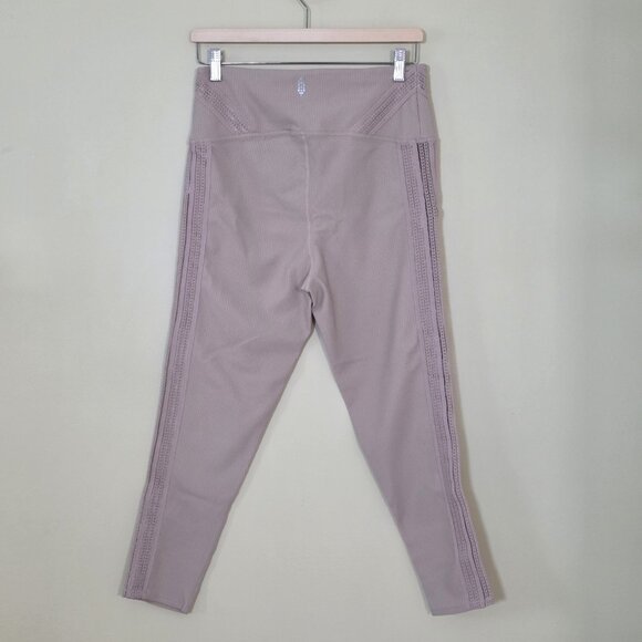 FP Movement by Free People Leggings Womens L Beige Lace Waffle Knit Yoga Pilates - Picture 2 of 16